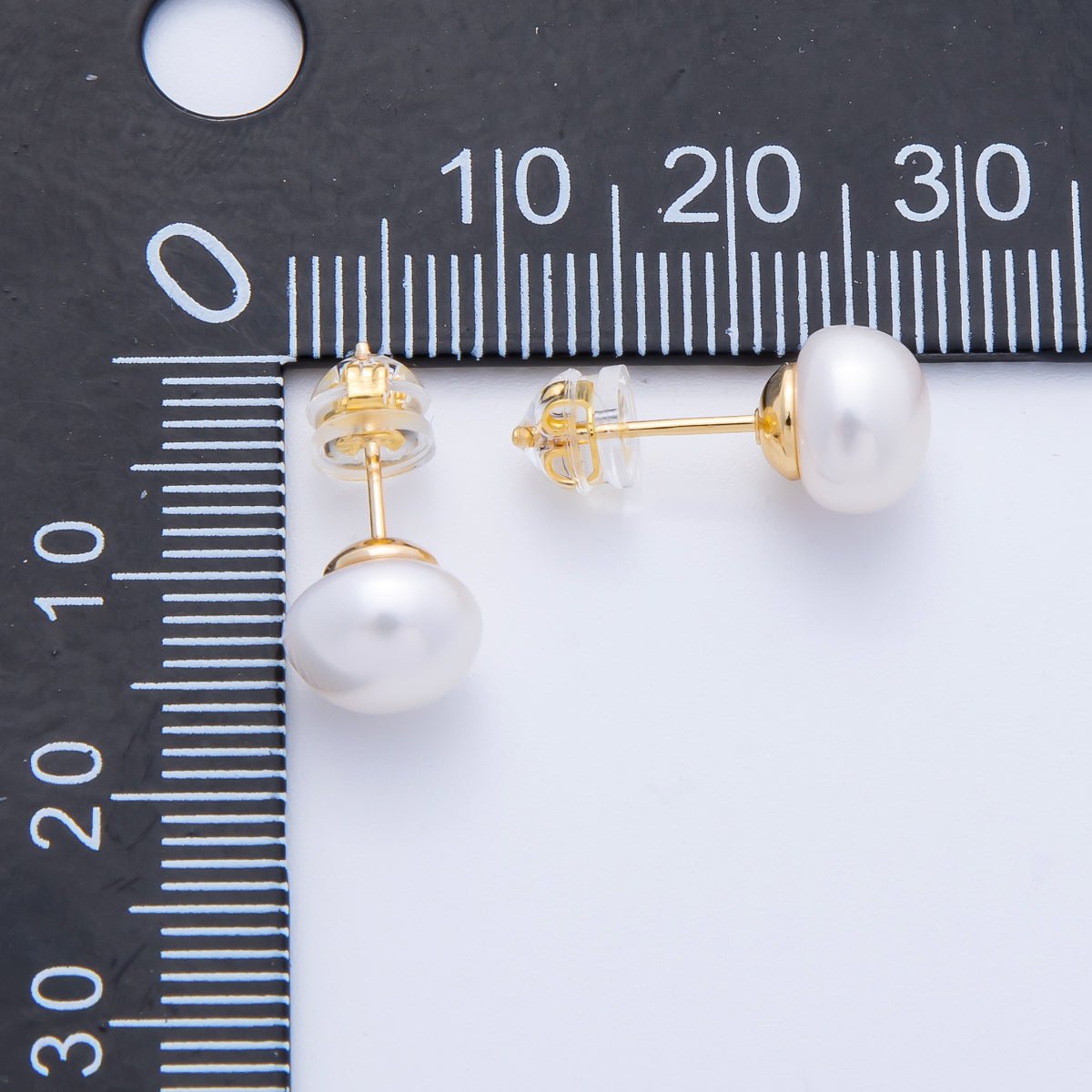 16K Gold Filled 8mm White Shell Pearl Button Minimalist Stud | Earrings - 00218 - DLUXCA