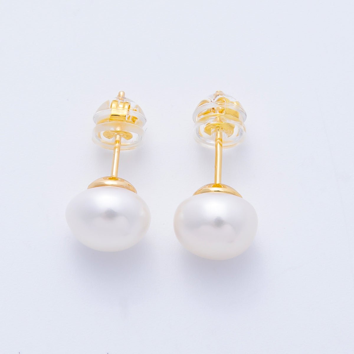 16K Gold Filled 8mm White Shell Pearl Button Minimalist Stud | Earrings - 00218 - DLUXCA
