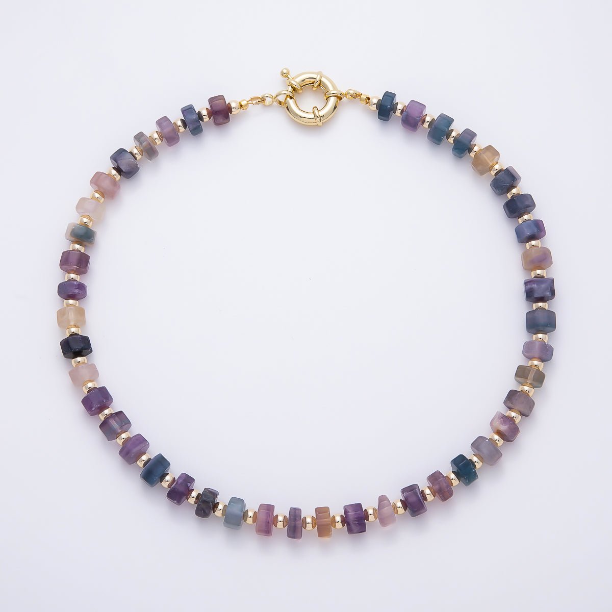 16K Gold Filled 9.1mm Tourmaline Tube Rondelle Gemstone Chain 19 Inch Necklace w. Sailor Clasps | WA-00499 - DLUXCA