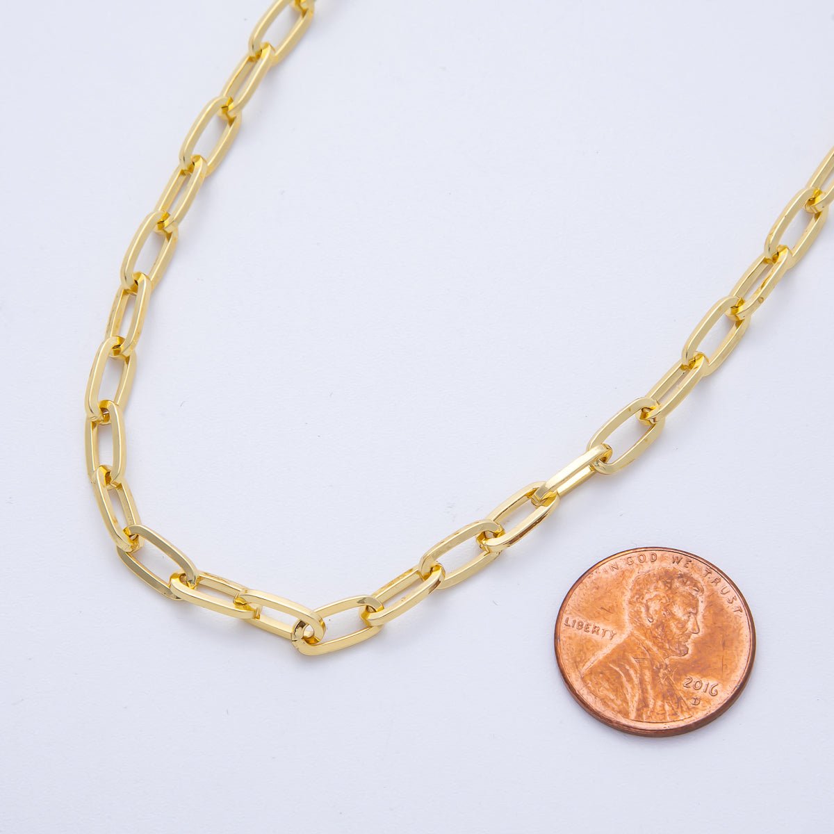 16K Gold Filled 9.3mm x 4.4mm Minimalist Paperclip Unfinished Chain by Yard | Roll - 01841 - DLUXCA