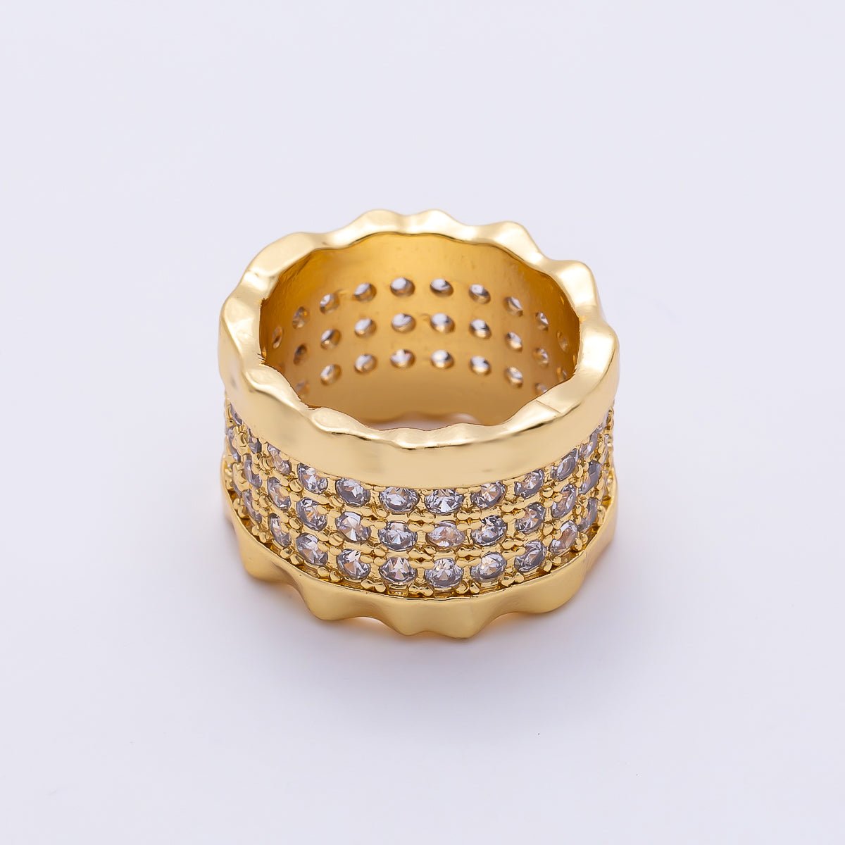 16K Gold Filled 9.5mm Micro Paved CZ Lined Molten Wavy Rondelle Bead | Beads-00533 - DLUXCA