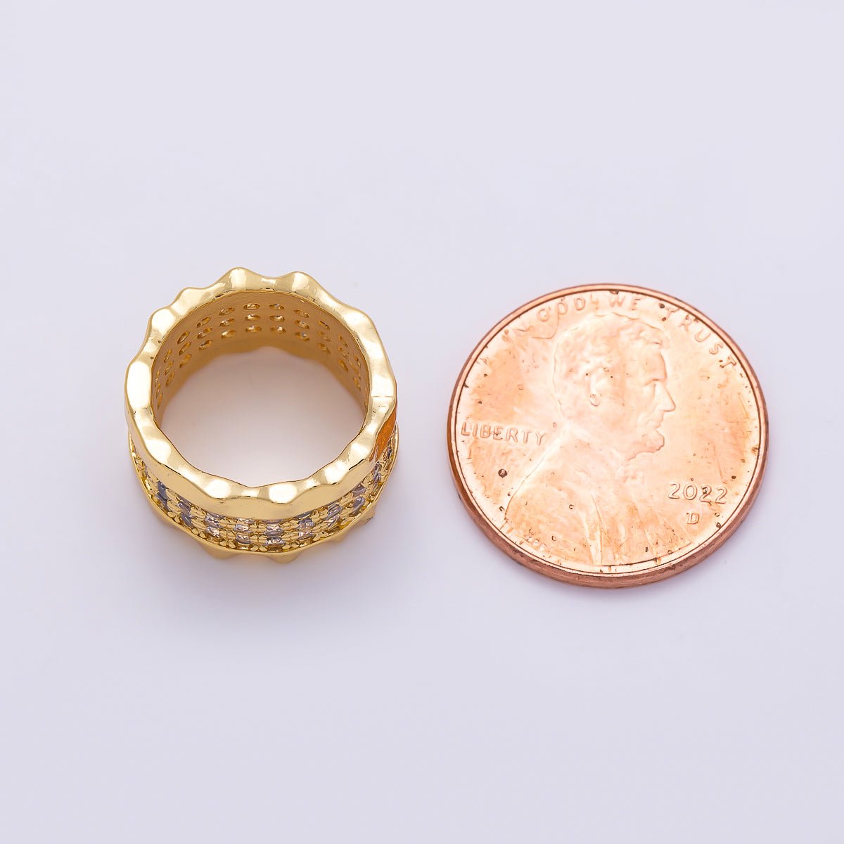 16K Gold Filled 9.5mm Micro Paved CZ Lined Molten Wavy Rondelle Bead | Beads-00533 - DLUXCA