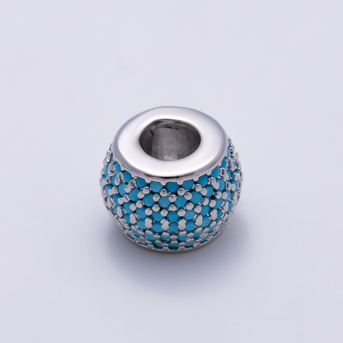 16K Gold Filled 9mm Black, Blue, Turquoise Micro Paved CZ Wide Large Hole Rondelle Bead in Gold & Silver | Beads-00521 ~ Beads-00526 - DLUXCA