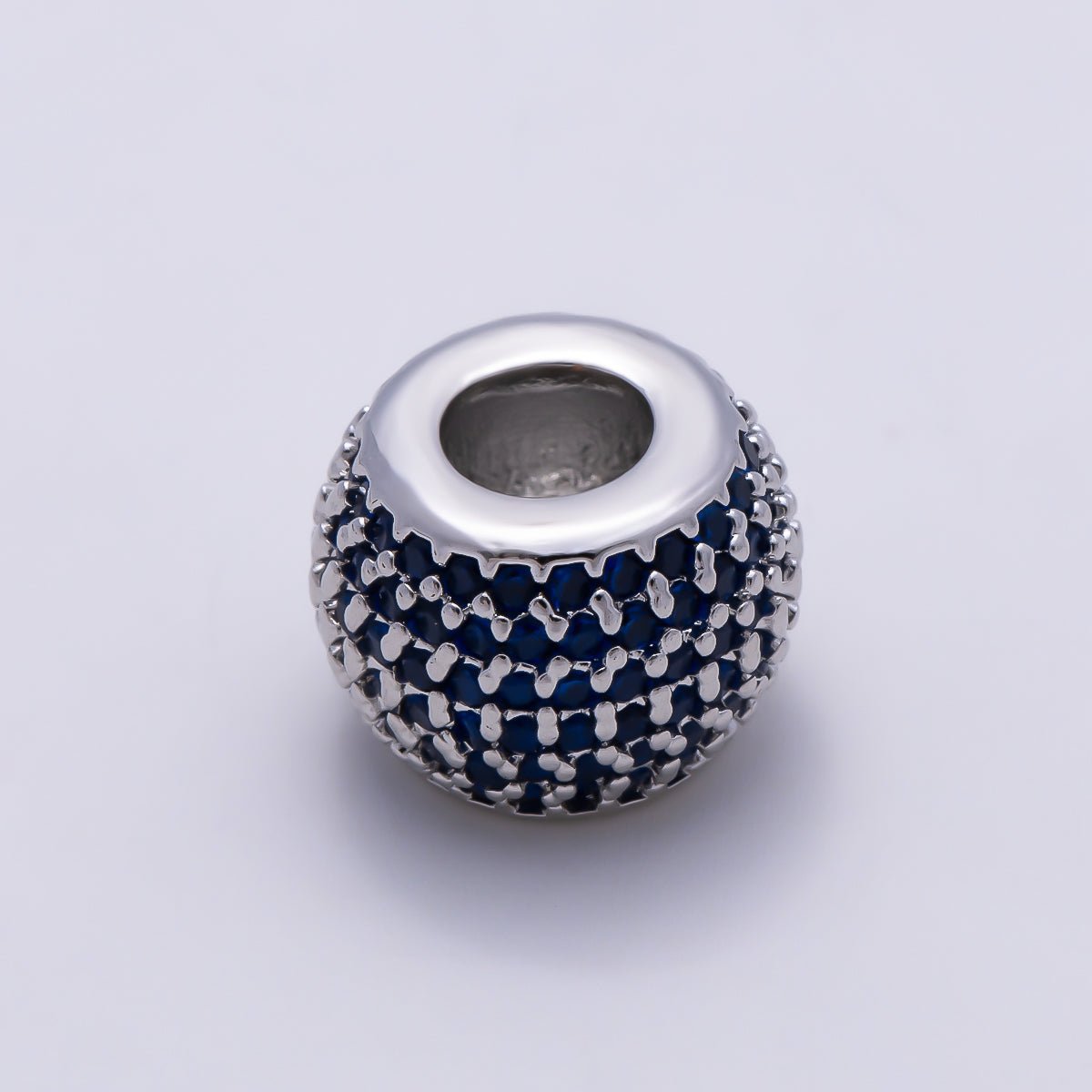 16K Gold Filled 9mm Black, Blue, Turquoise Micro Paved CZ Wide Large Hole Rondelle Bead in Gold & Silver | Beads-00521 ~ Beads-00526 - DLUXCA