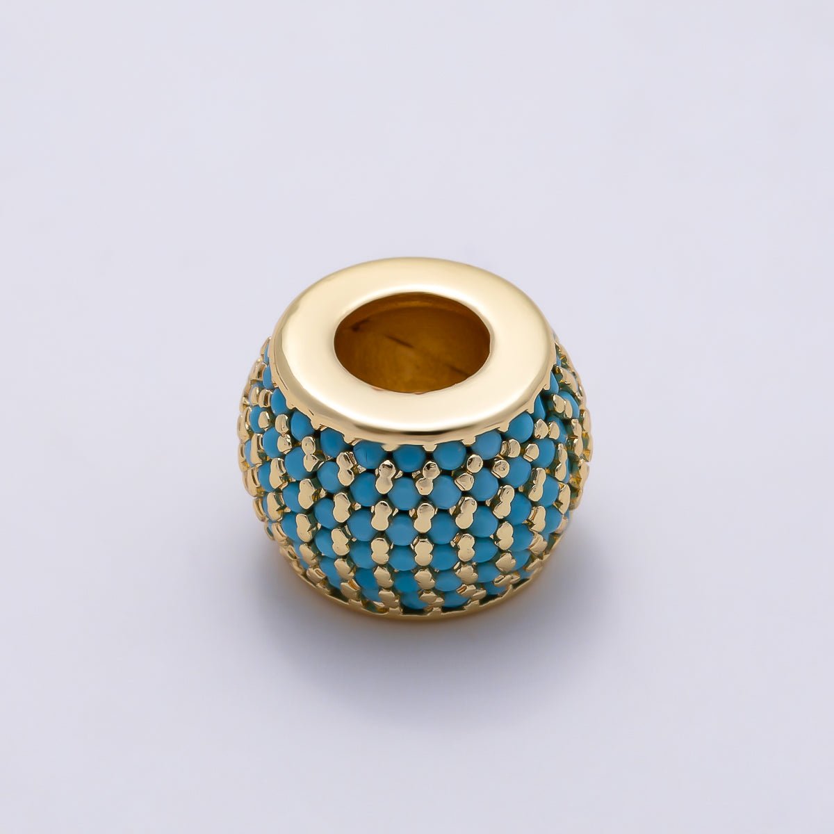 16K Gold Filled 9mm Black, Blue, Turquoise Micro Paved CZ Wide Large Hole Rondelle Bead in Gold & Silver | Beads-00521 ~ Beads-00526 - DLUXCA