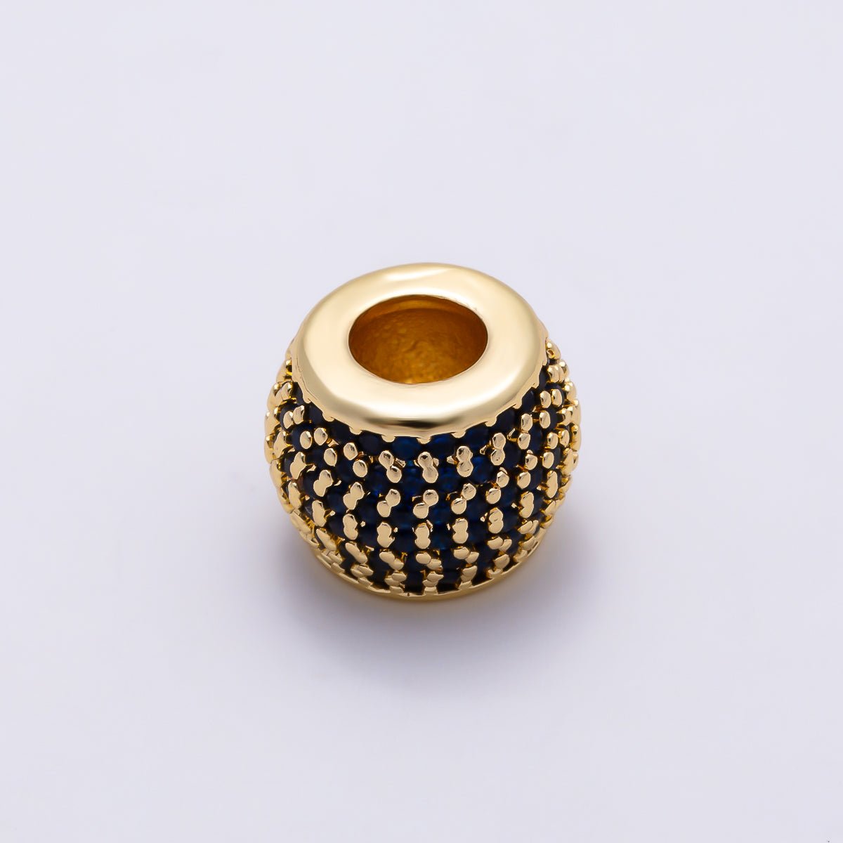 16K Gold Filled 9mm Black, Blue, Turquoise Micro Paved CZ Wide Large Hole Rondelle Bead in Gold & Silver | Beads-00521 ~ Beads-00526 - DLUXCA