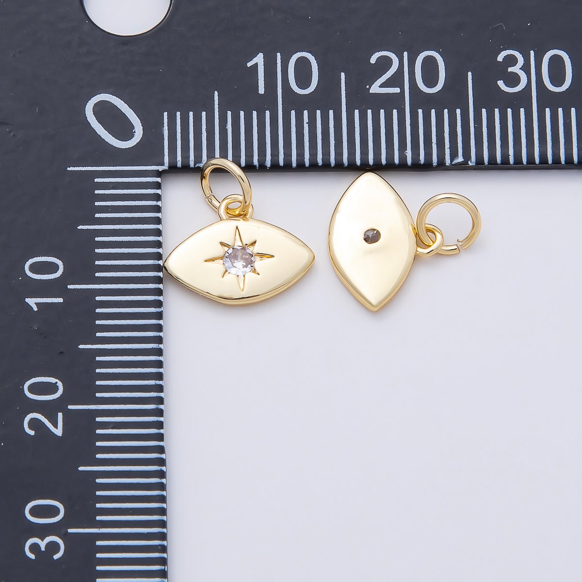 16K Gold Filled 9mm Clear CZ North Star Navette Mini Charm | Charms-01112 - DLUXCA