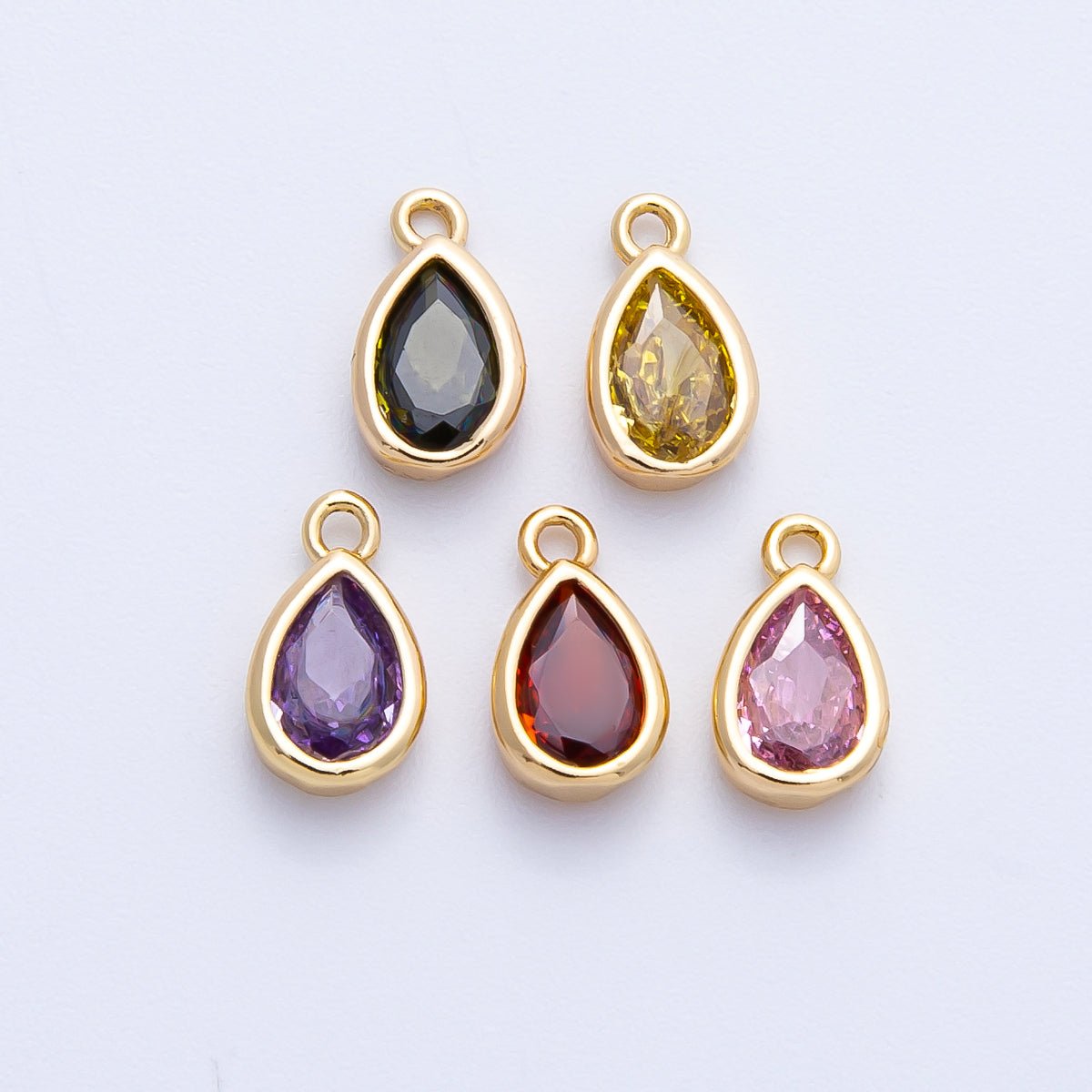16K Gold Filled 9mm CZ Birthstone Teardrop Bezel Mini Charm | Charms - 00359 ~ 00363 - DLUXCA