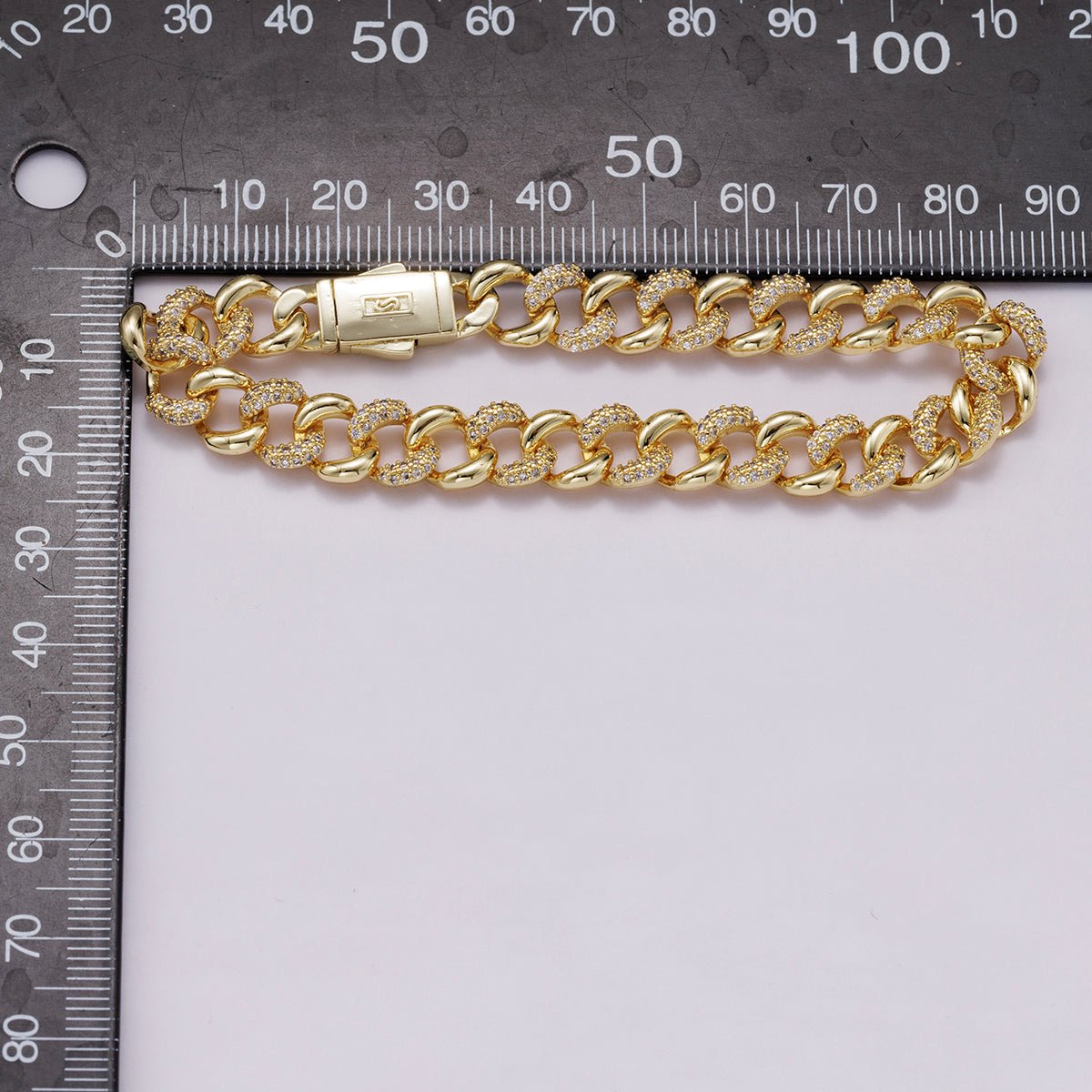 16K Gold Filled 9mm Micro Paved CZ Curb Chain 7 Inch Bracelet | WA - 04331 - DLUXCA