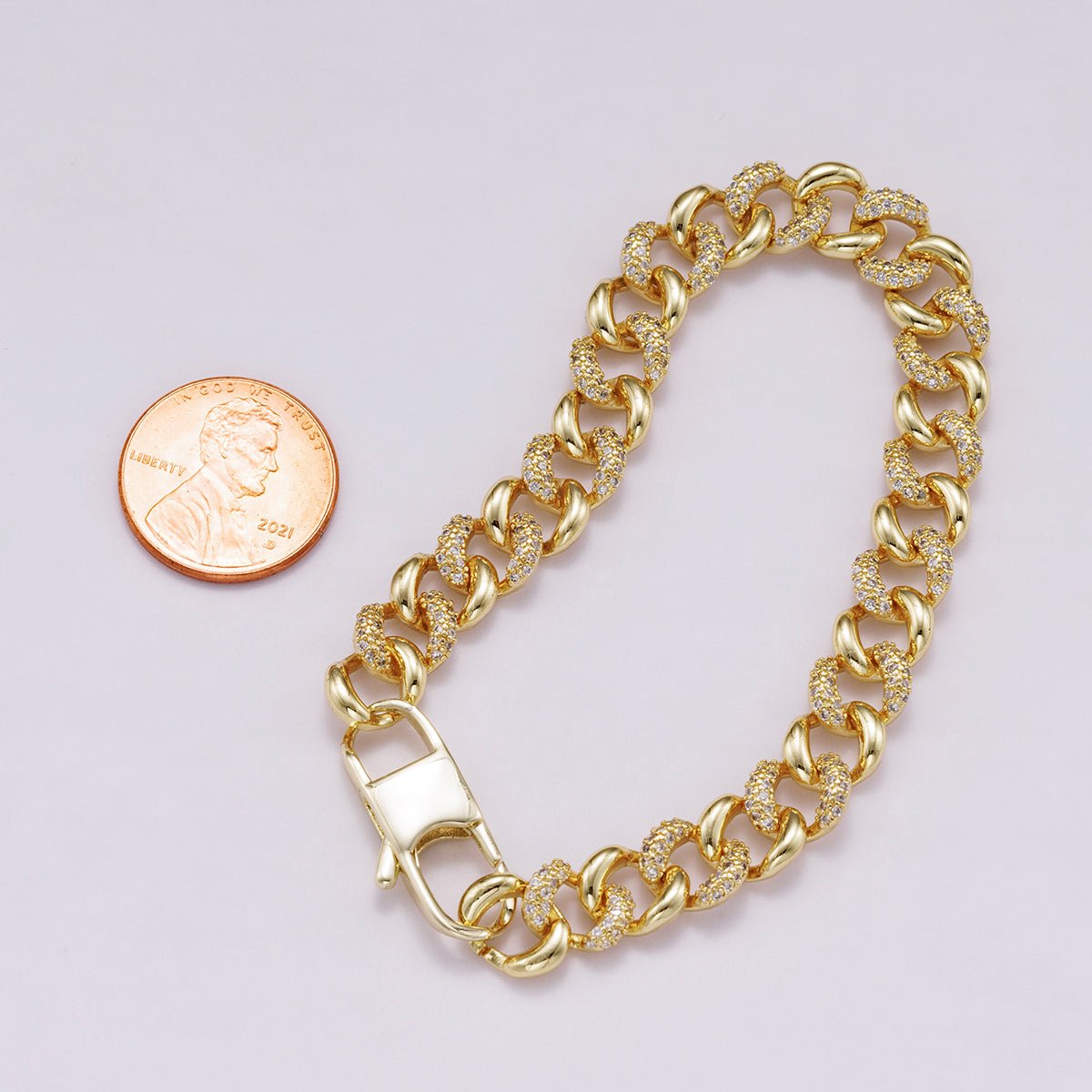 16K Gold Filled 9mm Micro Paved CZ Curb Chain 7 Inch Bracelet | WA - 04334 - DLUXCA
