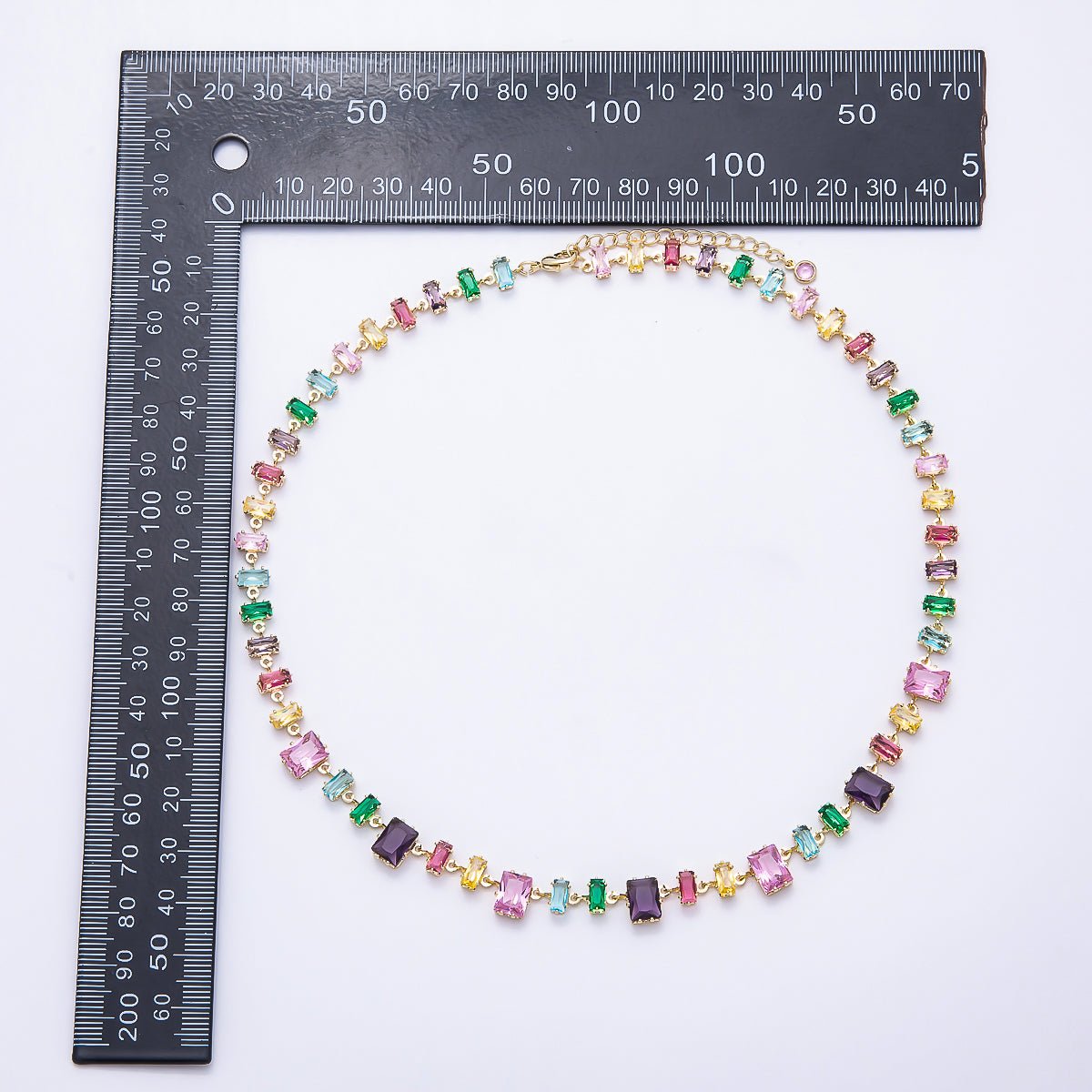 16K Gold Filled 9mm Multicolor Baguette CZ Station 17 Inch Necklace and Bracelet Set | WA-00429 - DLUXCA