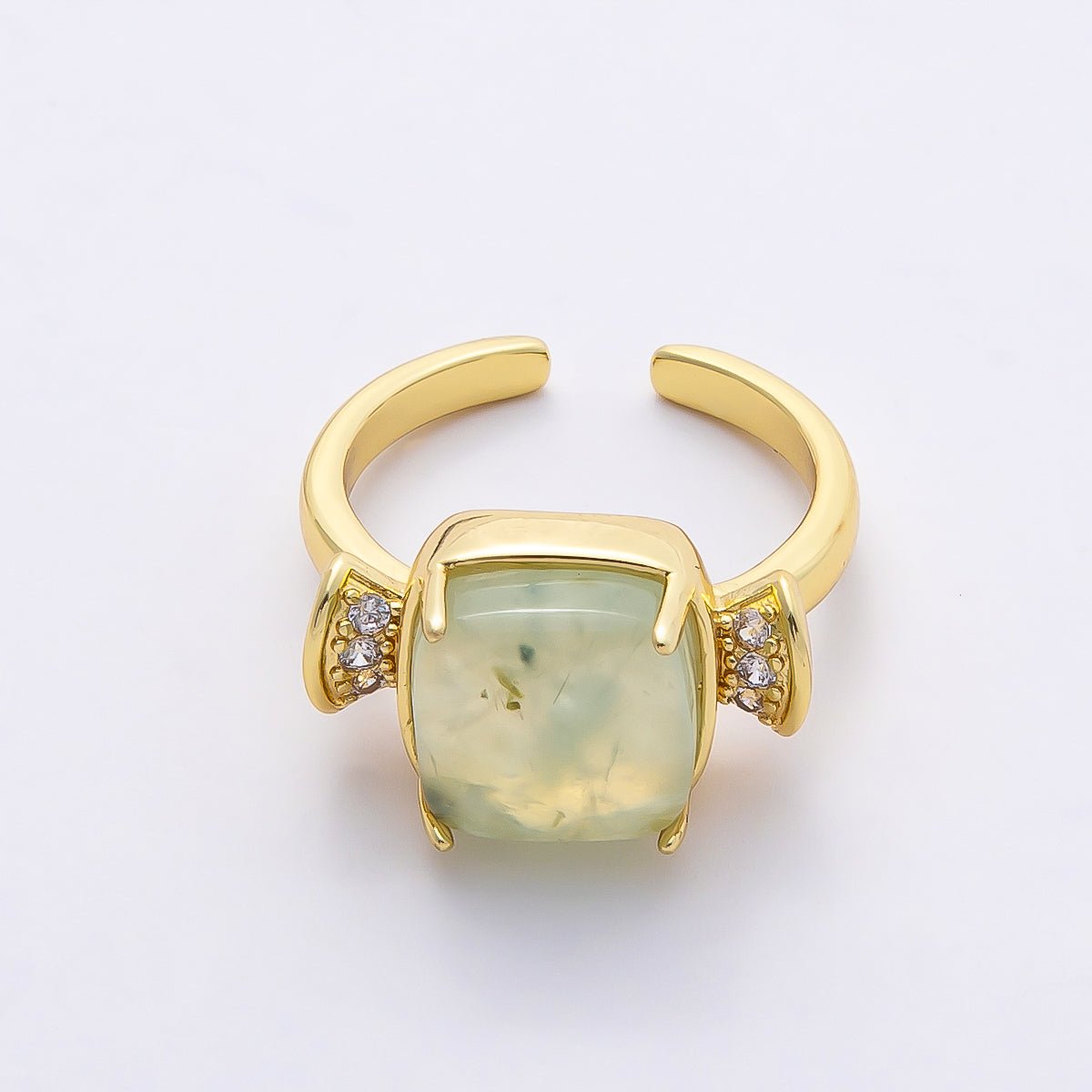16K Gold Filled Amethyst, Aquamarine, Peridot, White Quartz Square Micro Paved CZ Ring | Rings - 00109 ~ Rings - 00112 - DLUXCA