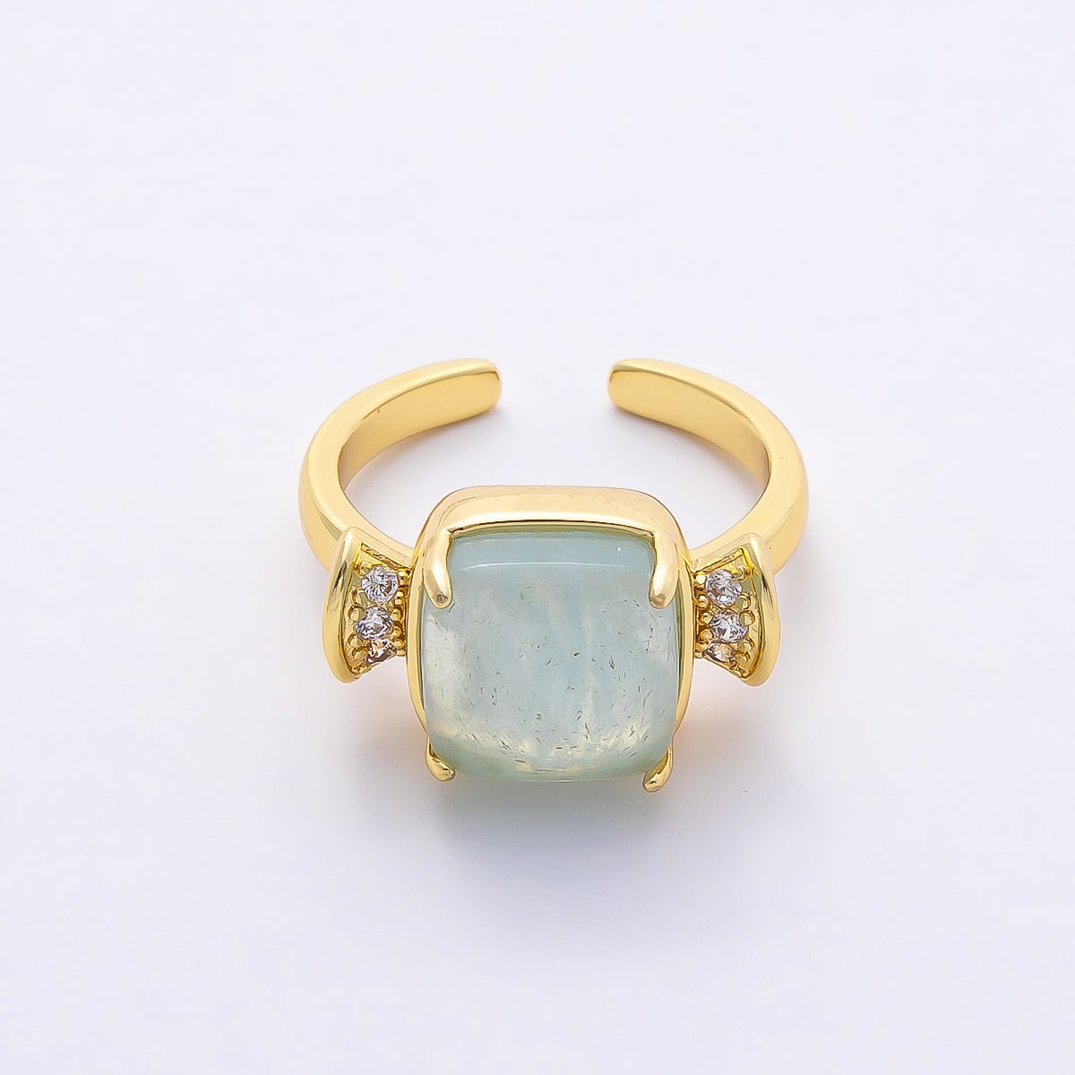 16K Gold Filled Amethyst, Aquamarine, Peridot, White Quartz Square Micro Paved CZ Ring | Rings - 00109 ~ Rings - 00112 - DLUXCA