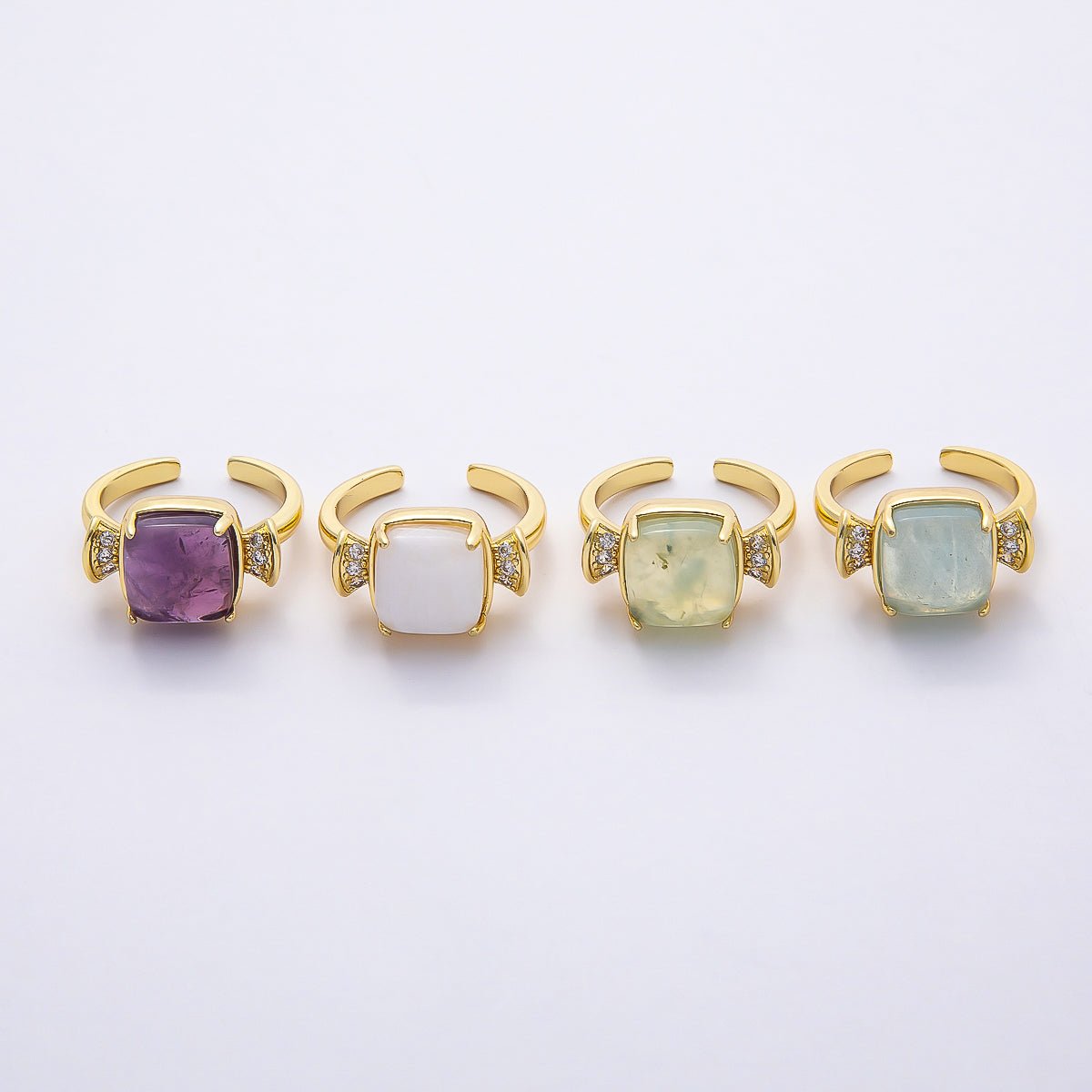 16K Gold Filled Amethyst, Aquamarine, Peridot, White Quartz Square Micro Paved CZ Ring | Rings - 00109 ~ Rings - 00112 - DLUXCA