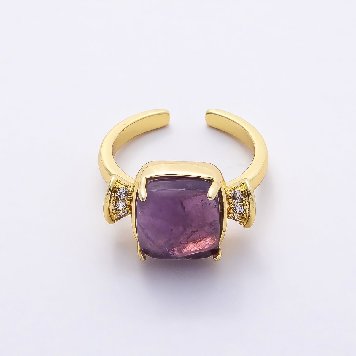 16K Gold Filled Amethyst, Aquamarine, Peridot, White Quartz Square Micro Paved CZ Ring | Rings - 00109 ~ Rings - 00112 - DLUXCA
