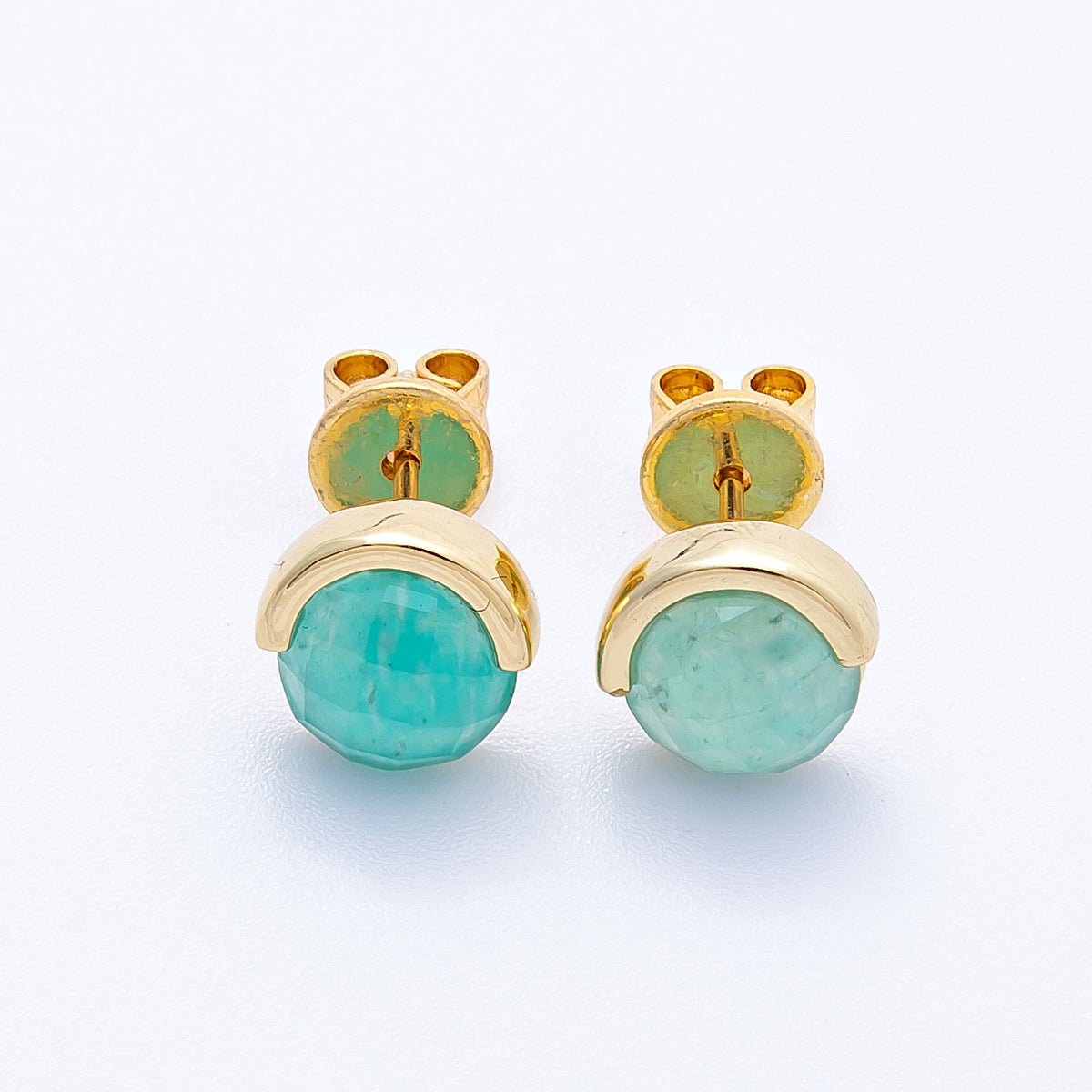16K Gold Filled Aquamarine, Lapis Lazuli, Amethyst, Amazonite, Aventurine Natural Gemstone Round Molten Studs | Earrings - 00211 ~ Earrings - 00215 - DLUXCA