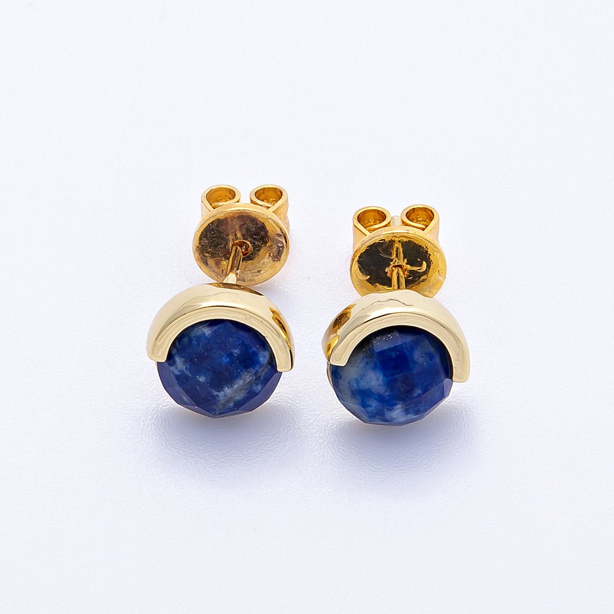 16K Gold Filled Aquamarine, Lapis Lazuli, Amethyst, Amazonite, Aventurine Natural Gemstone Round Molten Studs | Earrings - 00211 ~ Earrings - 00215 - DLUXCA