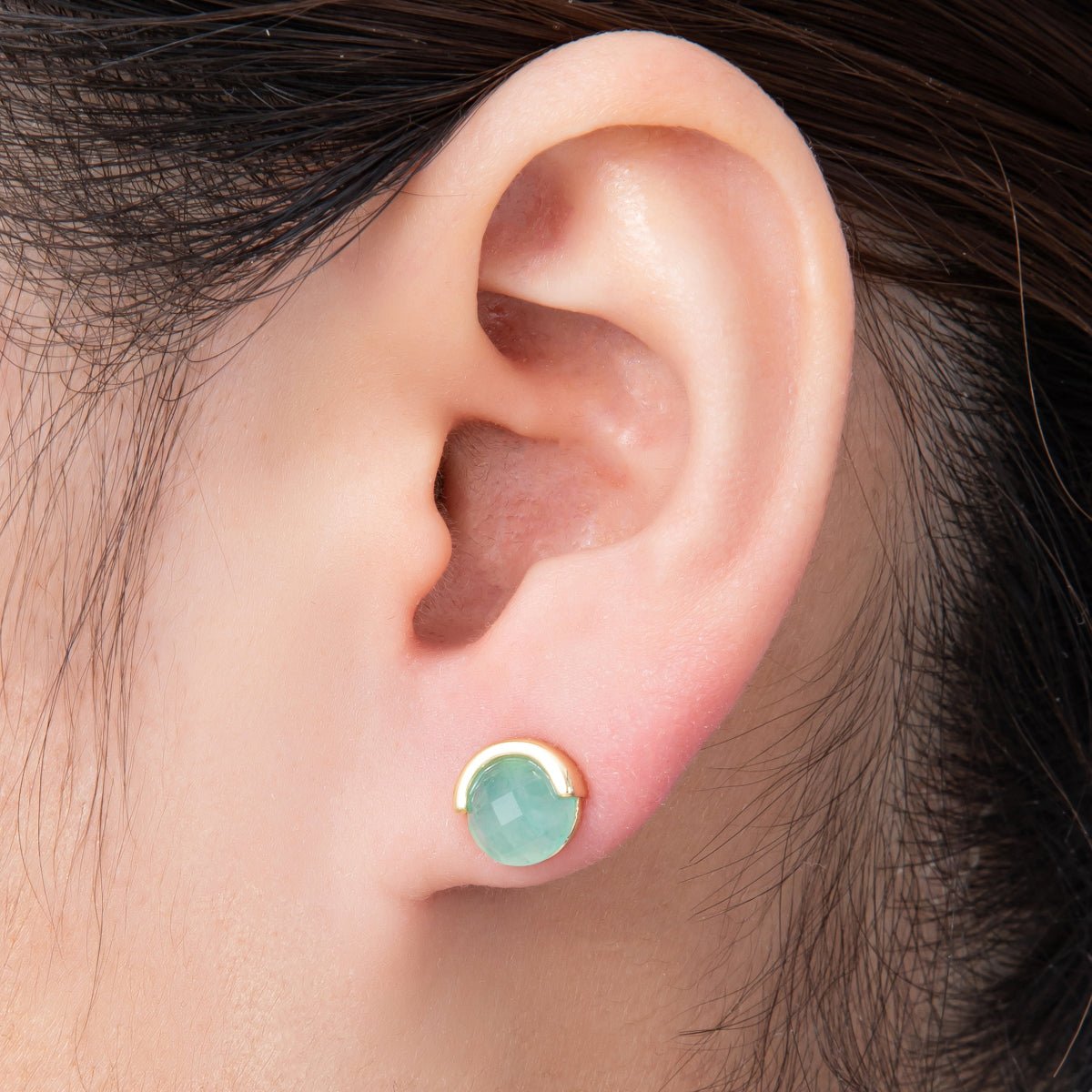 16K Gold Filled Aquamarine, Lapis Lazuli, Amethyst, Amazonite, Aventurine Natural Gemstone Round Molten Studs | Earrings - 00211 ~ Earrings - 00215 - DLUXCA