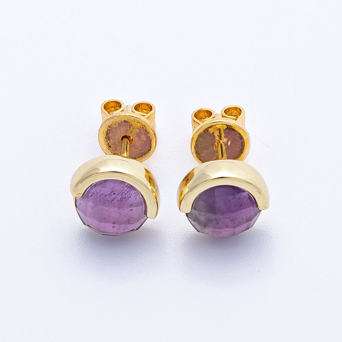 16K Gold Filled Aquamarine, Lapis Lazuli, Amethyst, Amazonite, Aventurine Natural Gemstone Round Molten Studs | Earrings - 00211 ~ Earrings - 00215 - DLUXCA