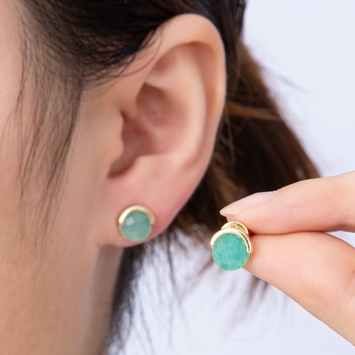 16K Gold Filled Aquamarine, Lapis Lazuli, Amethyst, Amazonite, Aventurine Natural Gemstone Round Molten Studs | Earrings - 00211 ~ Earrings - 00215 - DLUXCA