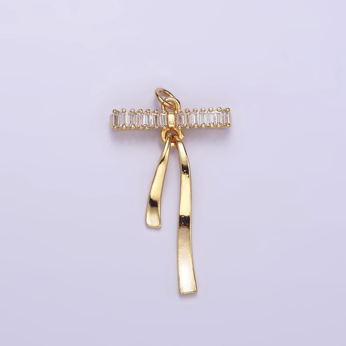 16K Gold Filled Baguette Lined Ribbon Bow Charm in Gold & Silver | M113 - DLUXCA