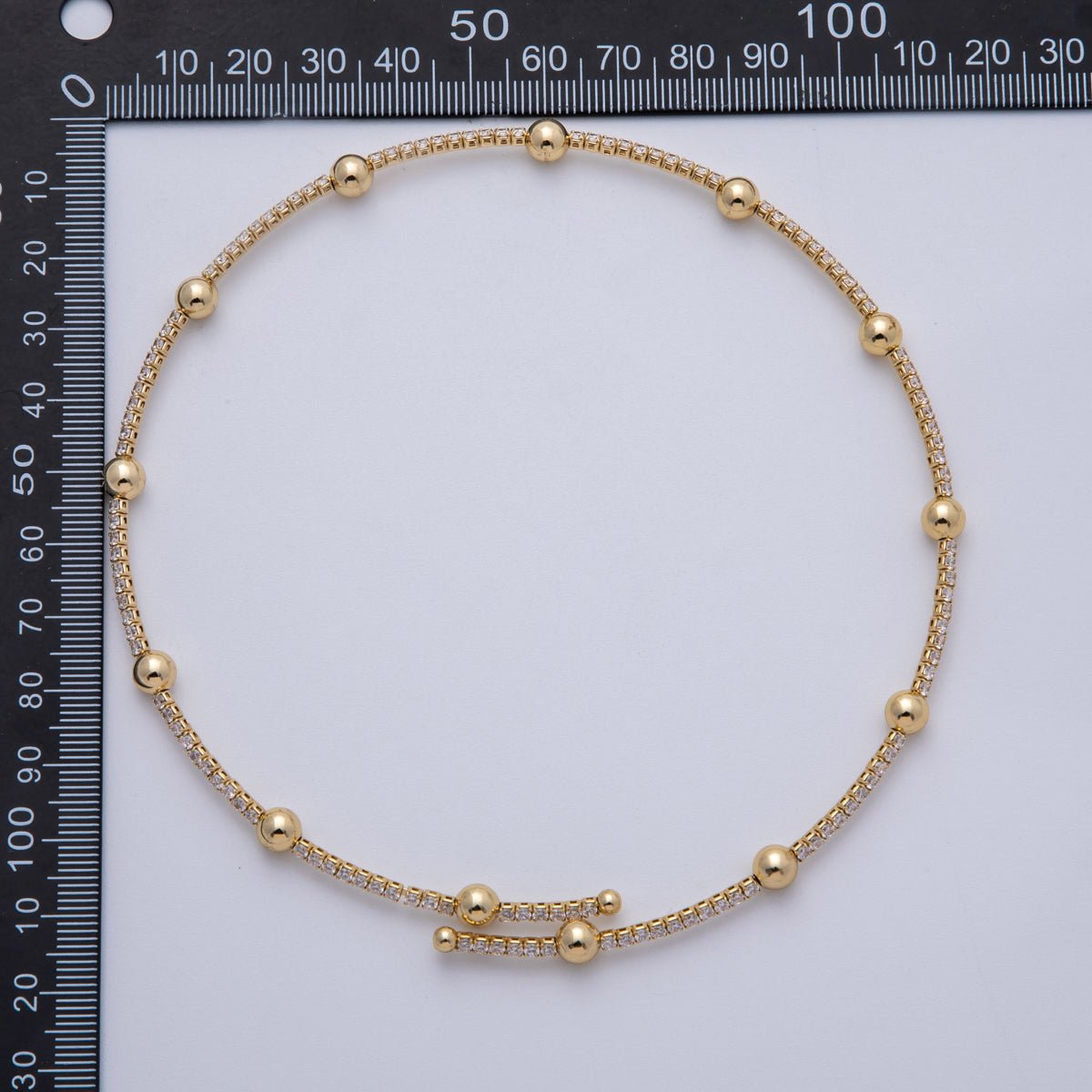 16K Gold Filled Ball Bead Tennis Cuff Necklace in Gold & Silver | WA - 4026 WA - 4027 - DLUXCA