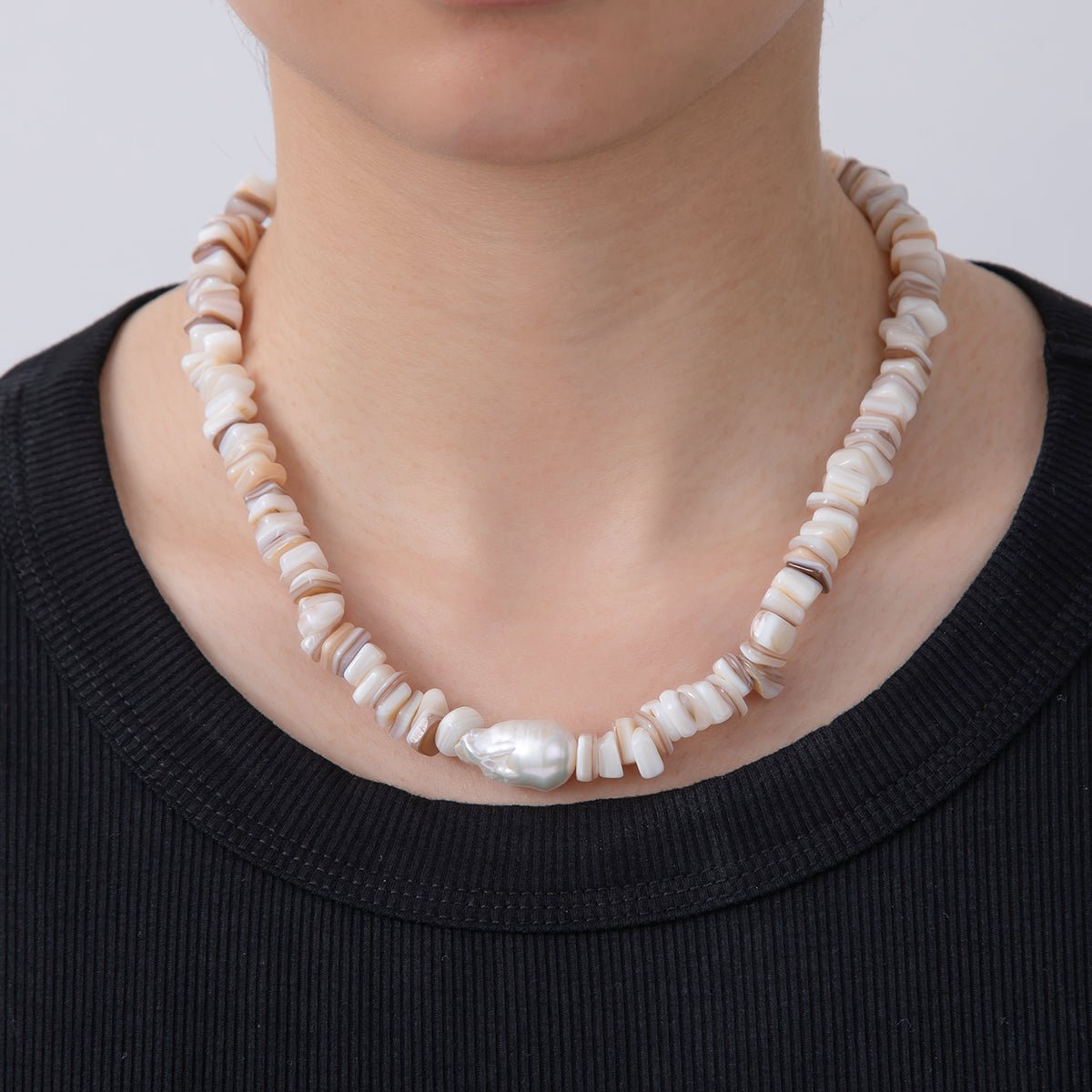 16K Gold Filled Baroque Freshwater Pearl Heishi Shell Irregular Pebble Gemstone 16.5 Inch Handmade Necklace | WA - 856 - DLUXCA