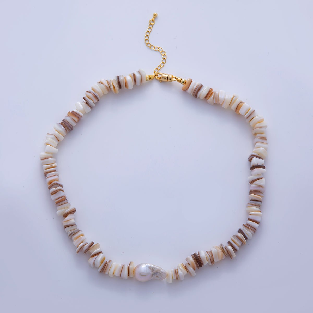 16K Gold Filled Baroque Freshwater Pearl Heishi Shell Irregular Pebble Gemstone 16.5 Inch Handmade Necklace | WA - 856 - DLUXCA