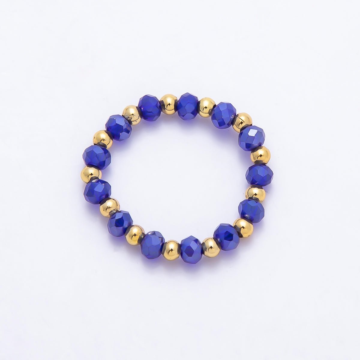 16K Gold Filled Bead Multifaceted Crystal Gemstone Stretch Ring | Rings-003333 ~ Rings-003338 - DLUXCA