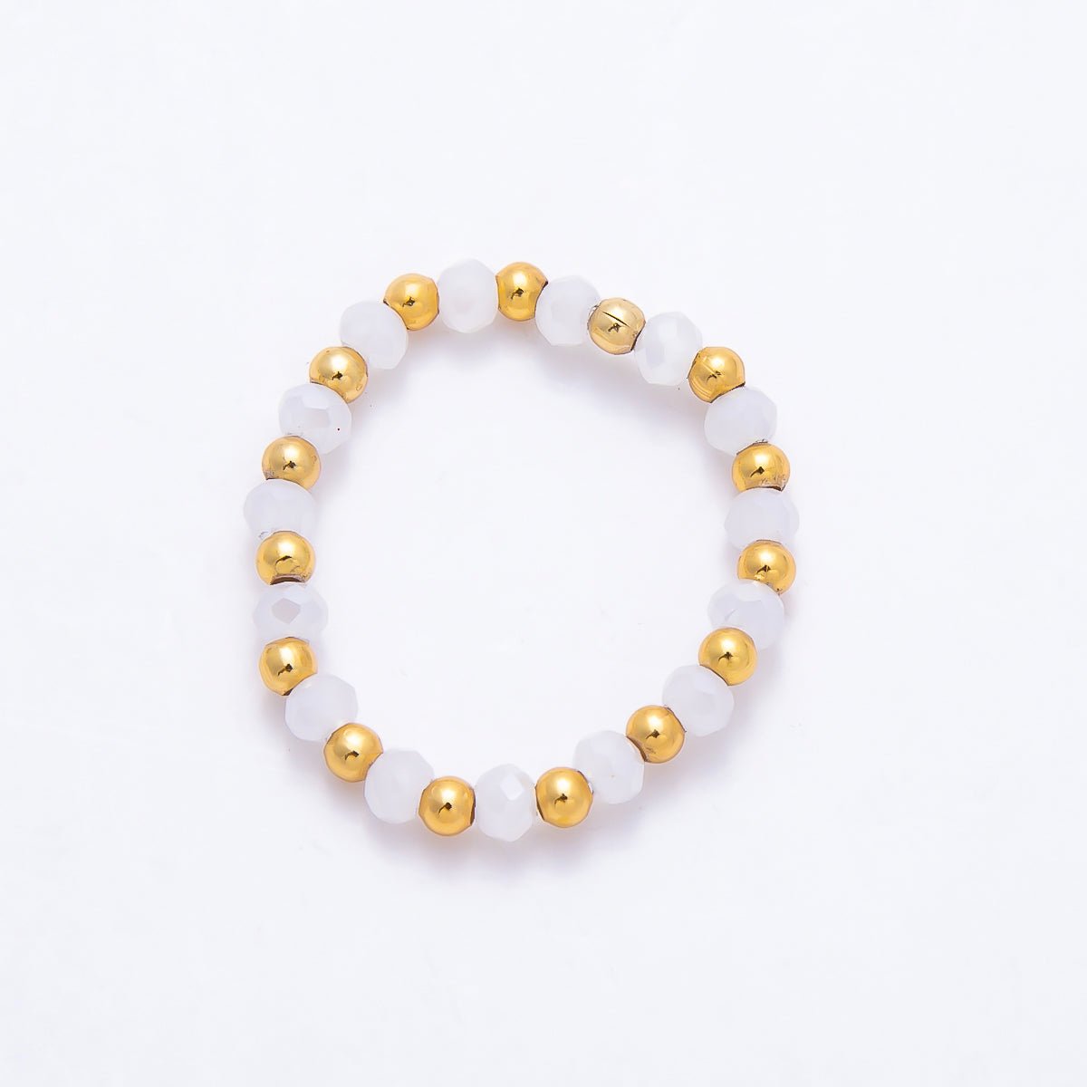 16K Gold Filled Bead Multifaceted Crystal Gemstone Stretch Ring | Rings-003333 ~ Rings-003338 - DLUXCA