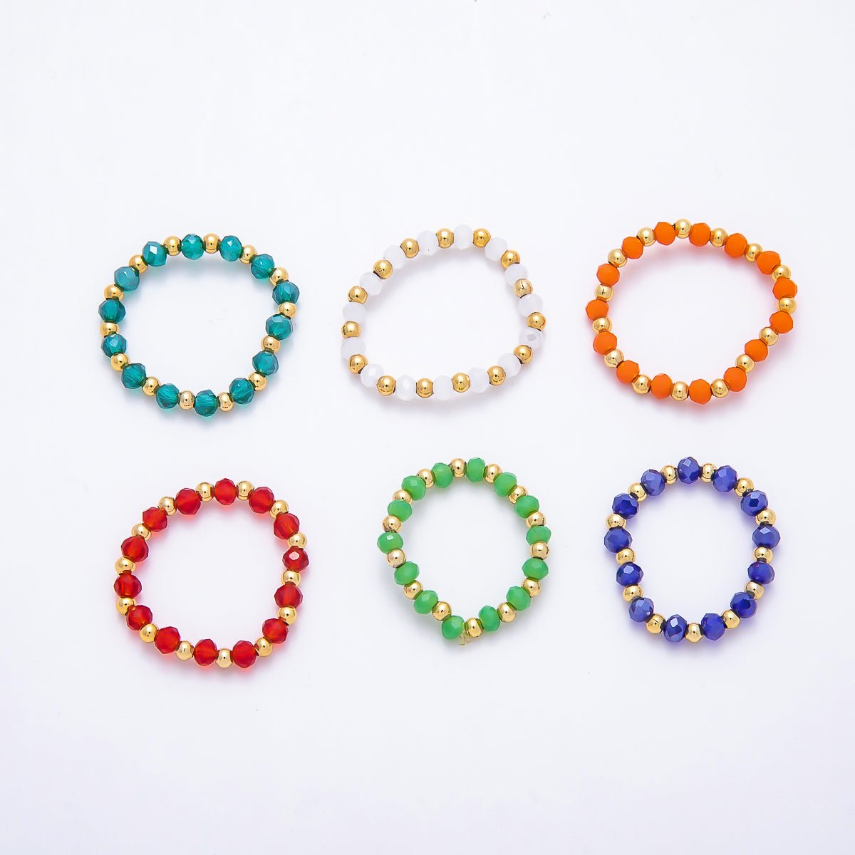 16K Gold Filled Bead Multifaceted Crystal Gemstone Stretch Ring | Rings-003333 ~ Rings-003338 - DLUXCA