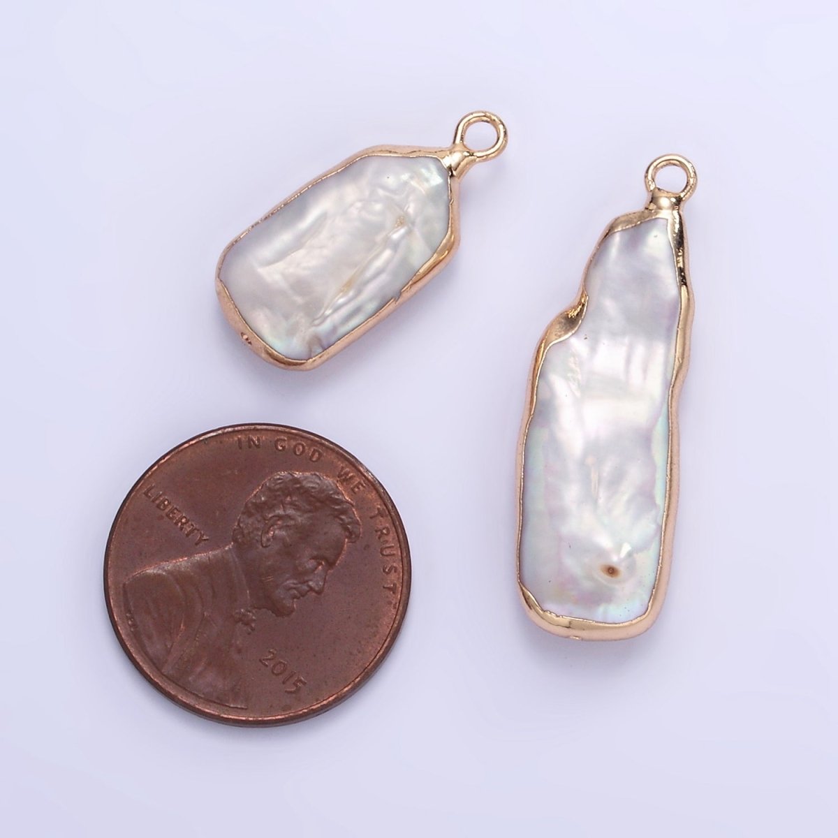 16K Gold Filled Biwa Freshwater Pearl Foil Bezel Charm | P1859 - DLUXCA