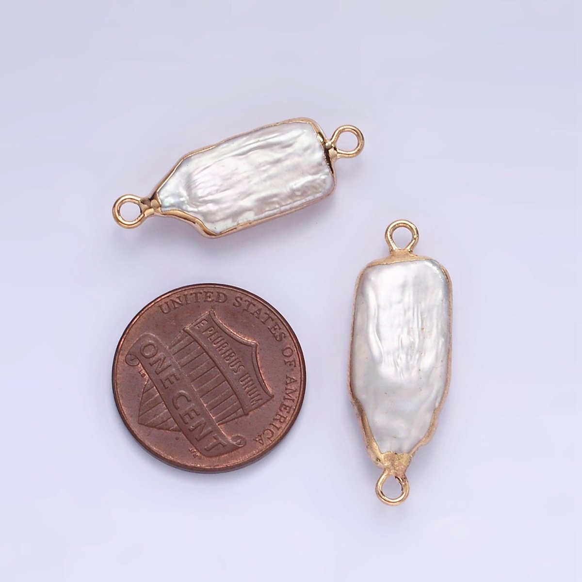 16K Gold Filled Biwa Freshwater Pearl Foil Bezel Connector | P1858 - DLUXCA