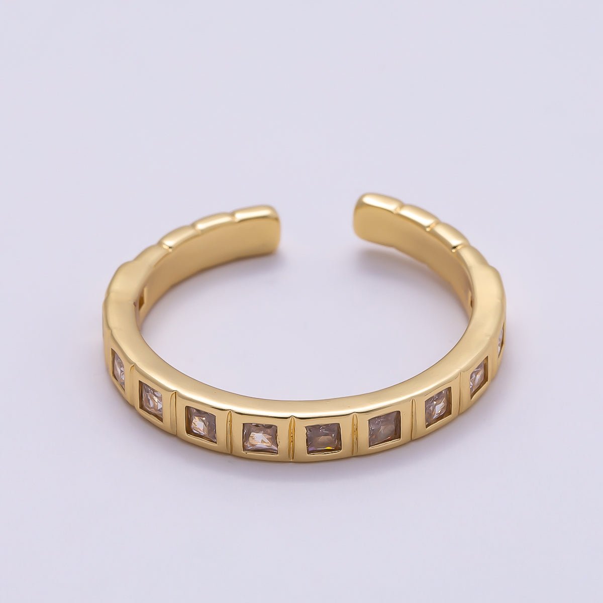 16K Gold Filled Black, Clear, Blue, Green, Fuchsia Baguette-Lined Ring | Rings-00125 ~ Rings-00129 - DLUXCA