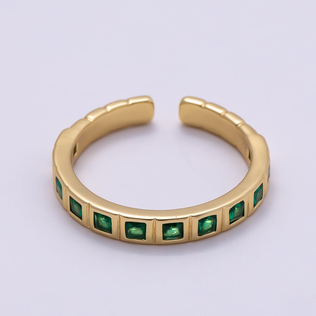 16K Gold Filled Black, Clear, Blue, Green, Fuchsia Baguette-Lined Ring | Rings-00125 ~ Rings-00129 - DLUXCA