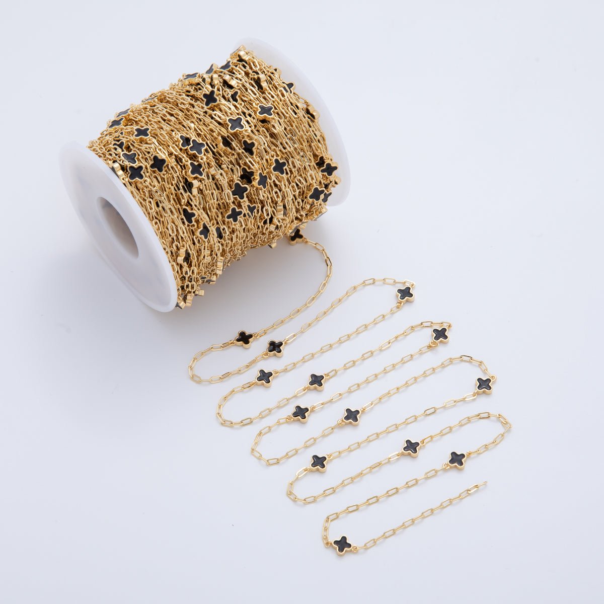 16K Gold Filled Black Quatrefoil Enamel Paperclip Unfinished Chain by Yard | Roll - 1600 - DLUXCA