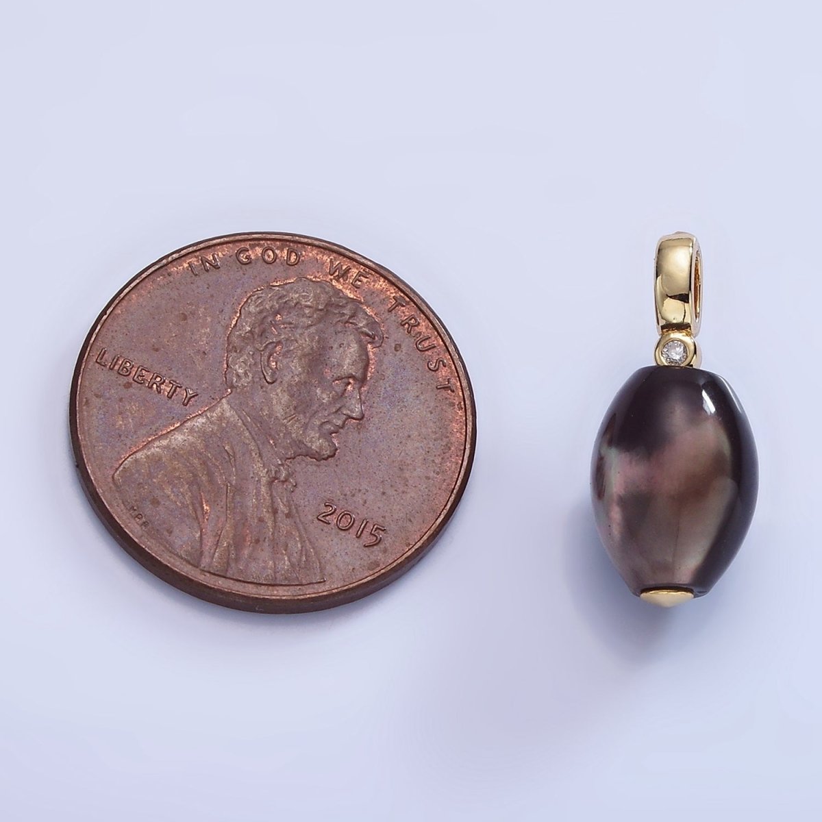 16K Gold Filled Black Tahitian Shell Pearl Sphere CZ Drop Pendant | P1781 - DLUXCA