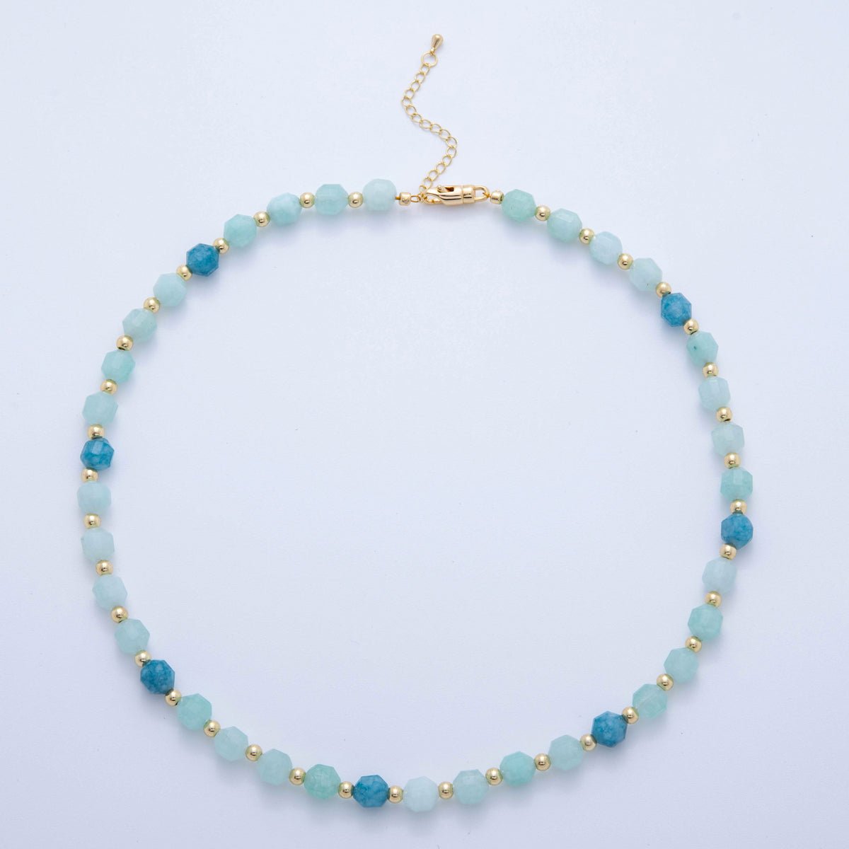 16K Gold Filled Blue Aquamarine Multifaceted Gemstone Bead 17.5 Inch Handmade Necklace | WA - 332 - DLUXCA