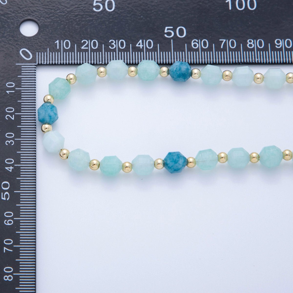 16K Gold Filled Blue Aquamarine Multifaceted Gemstone Bead 17.5 Inch Handmade Necklace | WA - 332 - DLUXCA