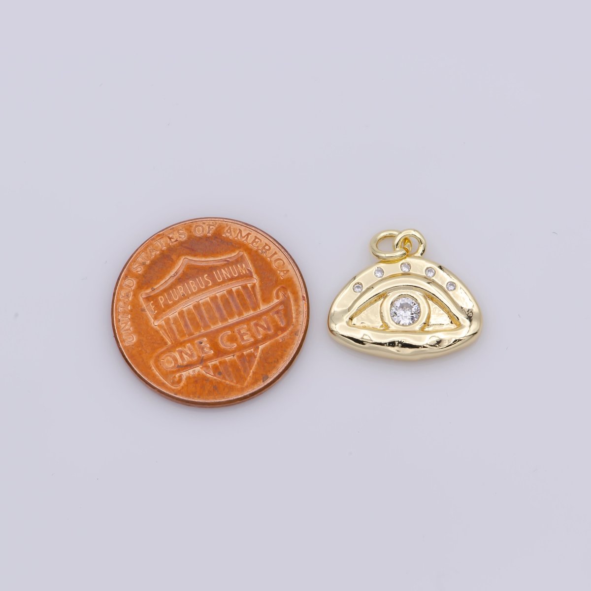 16K Gold Filled Blue, Clear CZ Hammered Evil Eye Charm | M136 - DLUXCA