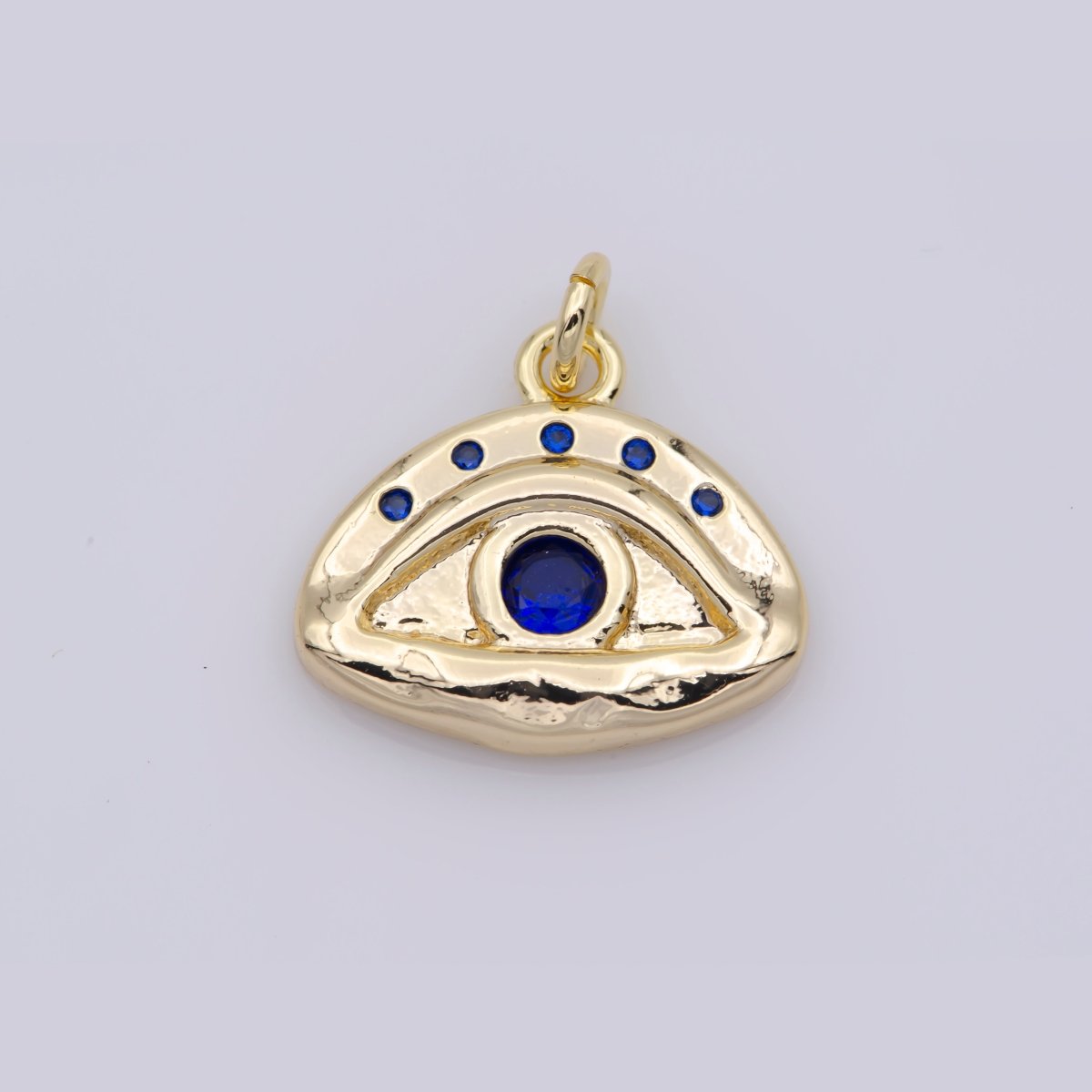 16K Gold Filled Blue, Clear CZ Hammered Evil Eye Charm | M136 - DLUXCA