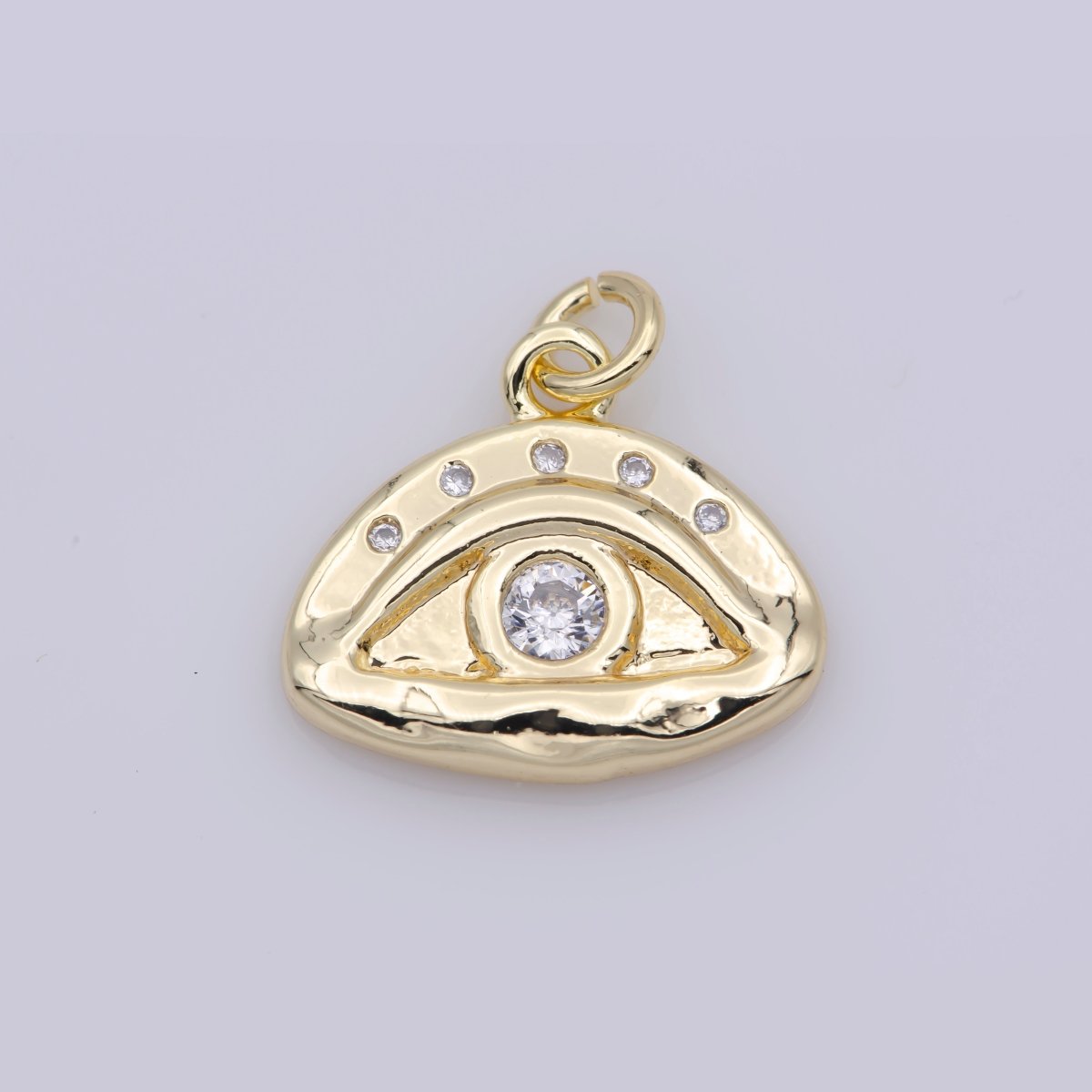 16K Gold Filled Blue, Clear CZ Hammered Evil Eye Charm | M136 - DLUXCA