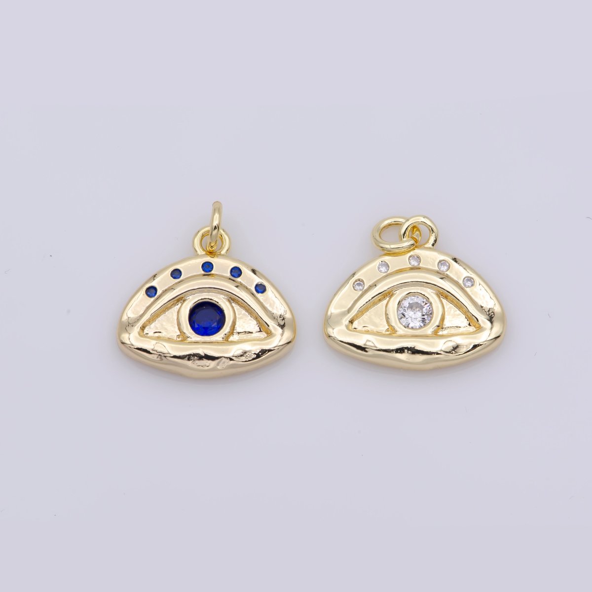 16K Gold Filled Blue, Clear CZ Hammered Evil Eye Charm | M136 - DLUXCA