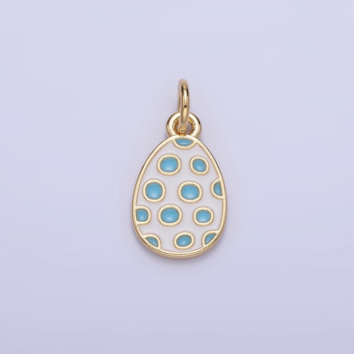 16K Gold Filled Blue Polka Dot White Enamel Easter Egg Charm | C032 - DLUXCA