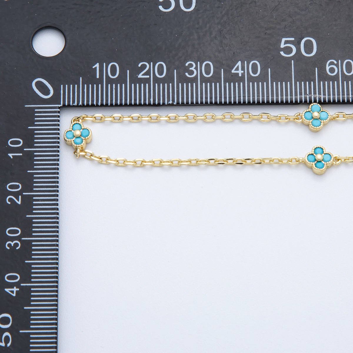 16K Gold Filled Blue Turquoise Flower Cable Unfinished Chain by Yard | Roll - 1618 - DLUXCA