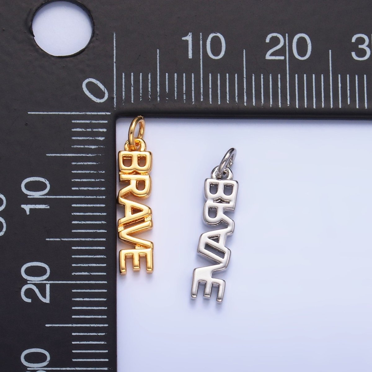 16K Gold Filled "BRAVE" Script Charm in Gold & Silver | W317 - DLUXCA