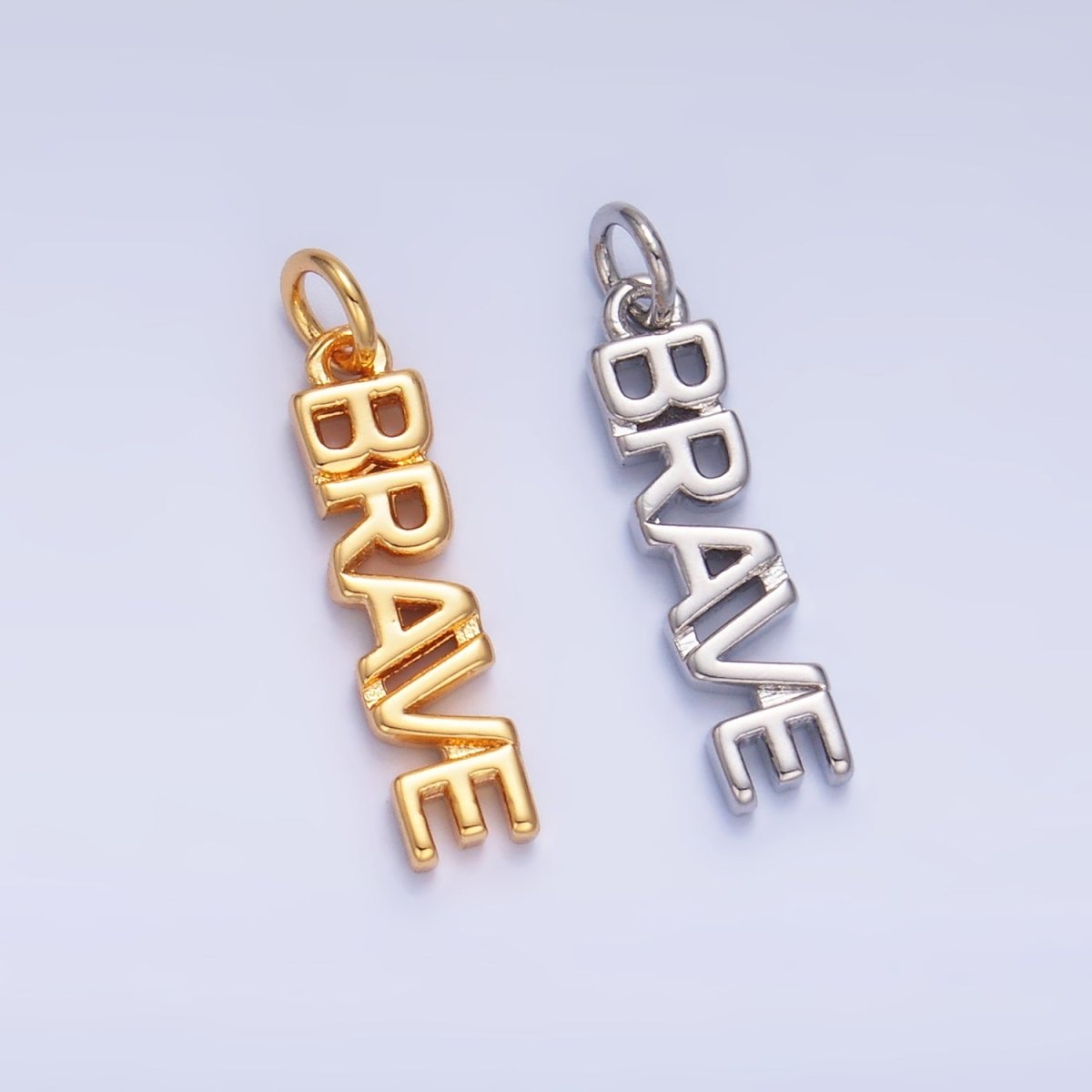 16K Gold Filled "BRAVE" Script Charm in Gold & Silver | W317 - DLUXCA