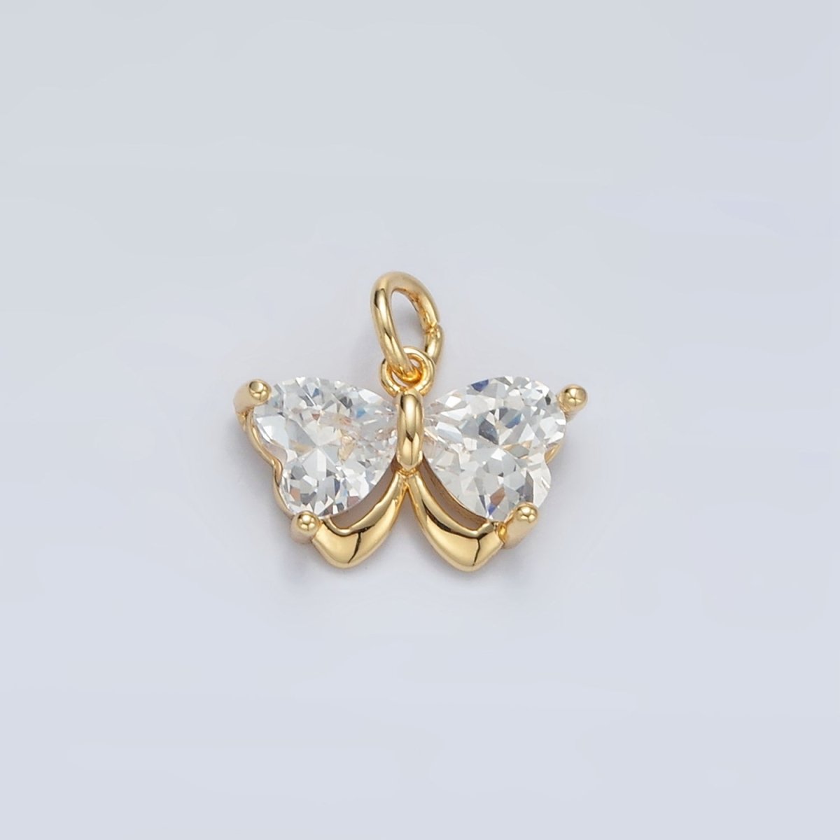 16K Gold Filled Butterfly Insect Clear CZ Heart Wings Charm in Gold & Silver | M135 - DLUXCA