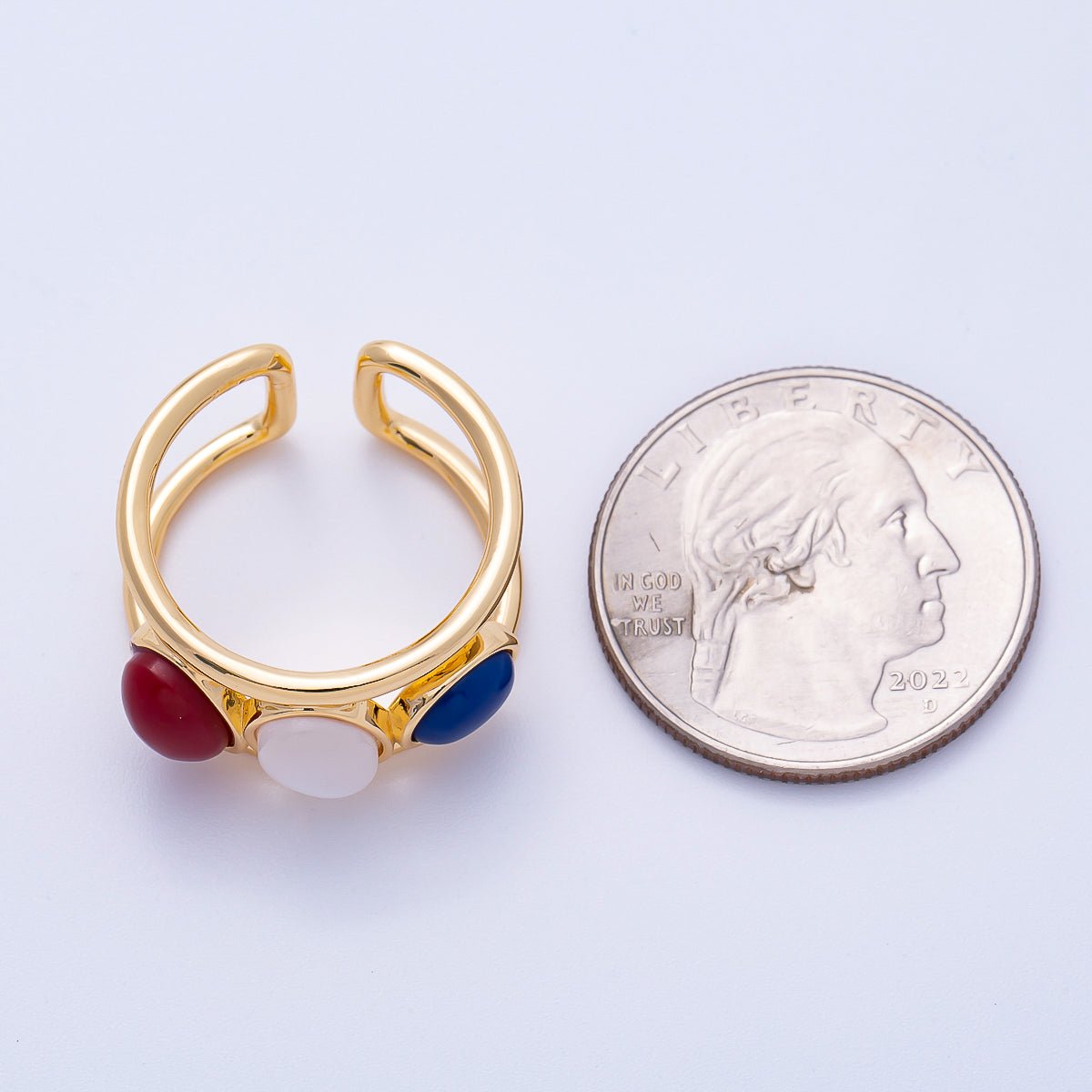 16K Gold Filled Cabochon Natural Gemstone Double Band Ring | RINGS - 00062 - DLUXCA