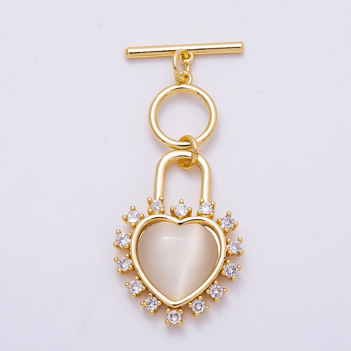 16K Gold Filled Cats Eye, Tiger Eye CZ Heart Padlock Toggle Clasps Closure | Findings-00415 Findings-00416 - DLUXCA